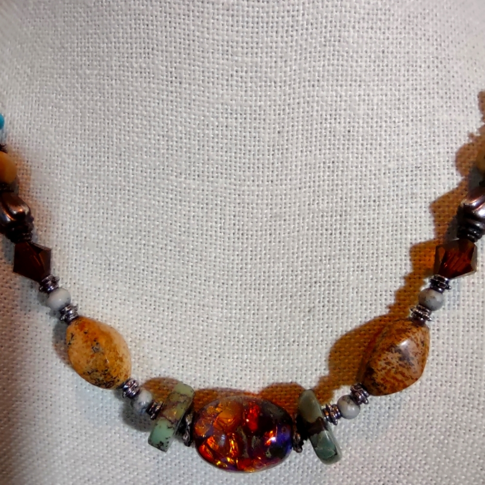 Turquoise,Silver & Amber Necklace